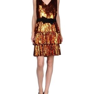 Moschino Cheap and Chic Sequin Tiered Dress in Gold